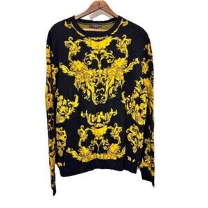 Guess Los Angeles Men’s Black Gold Baroque Sweater Size L Crewneck Knit